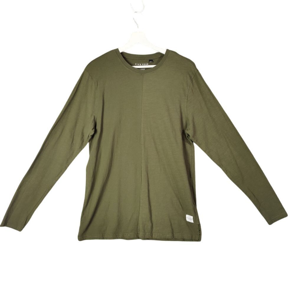 Five Four Long Sleeve Slub Cotton Top Women L Crew Neck Olive Green‎ Military